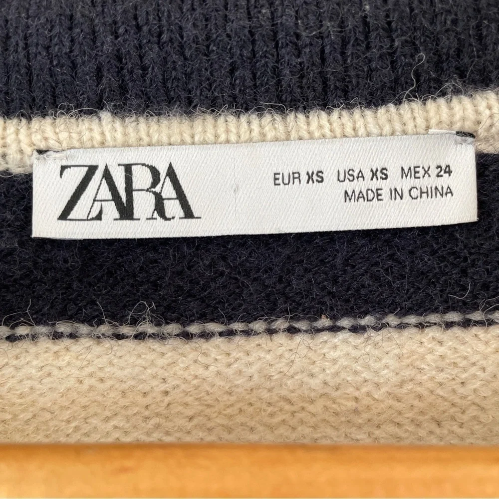 Zara Striped Sailor Collar Nautical sweater Cream Navy Oversized Cropped XS - Picture 5 of 6